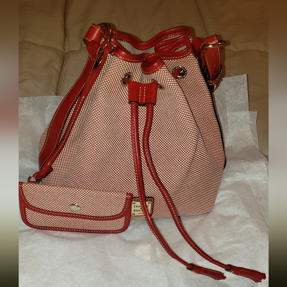 Dooney and Bourke Woven Canvas Drawstring Bag w/Pouch Color Red - Picture 9 of 10